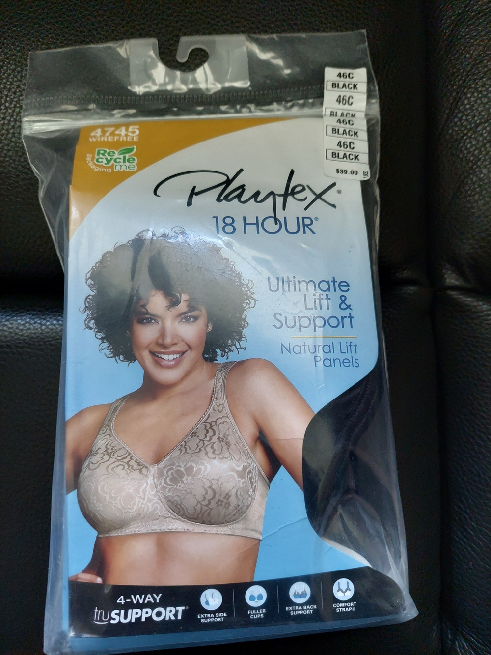 Black:Playtex 18 Hour Black 46C #4745 Wire Free, Brand New! $12